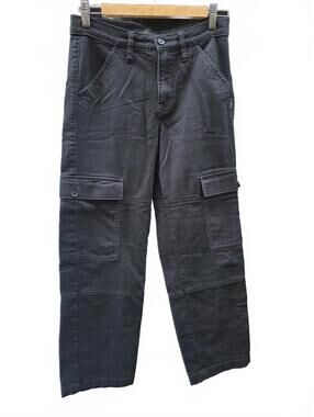 Silver Jeans Co. Black Cotton Utility Cargo Pants Relaxed Straight Leg 25 x 26.5